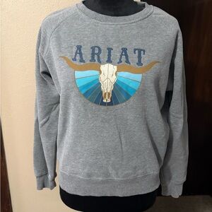 Ariat Gray Crewneck Sweater with Bull Skull Design
